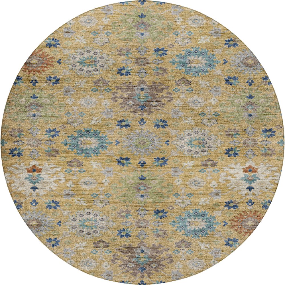 Indoor/Outdoor Silk Road Turmeric 8' x 8' Round Rug. Picture 1