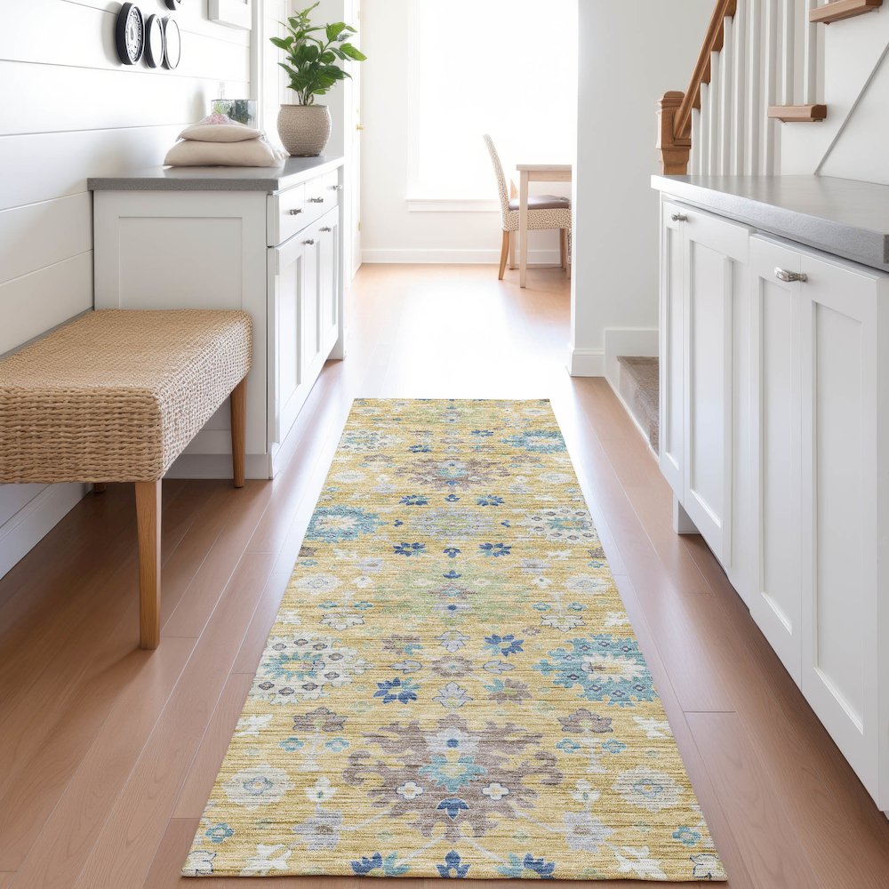 Indoor/Outdoor Silk Road Turmeric 2'3" x 7'6" Runner Rug. Picture 5