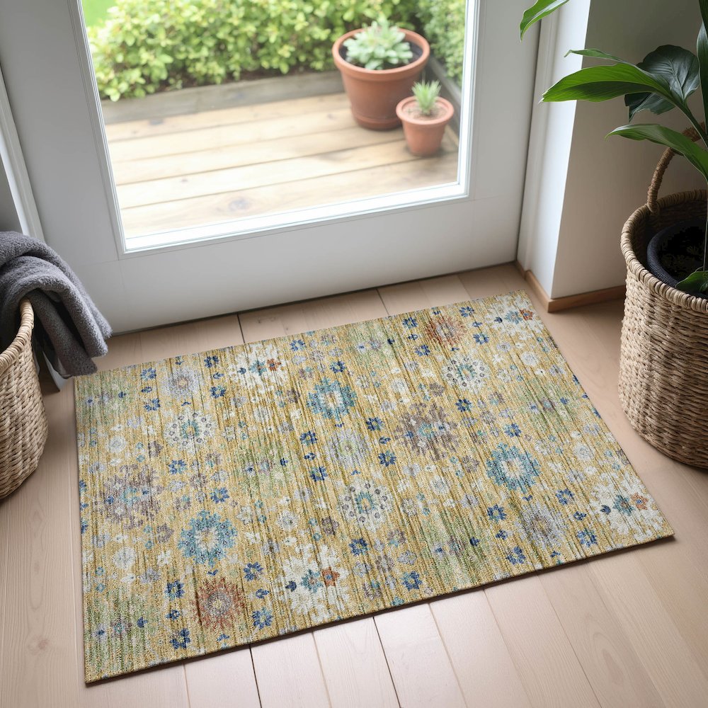 Indoor/Outdoor Silk Road Turmeric 1'8" x 2'6" Rug. Picture 5