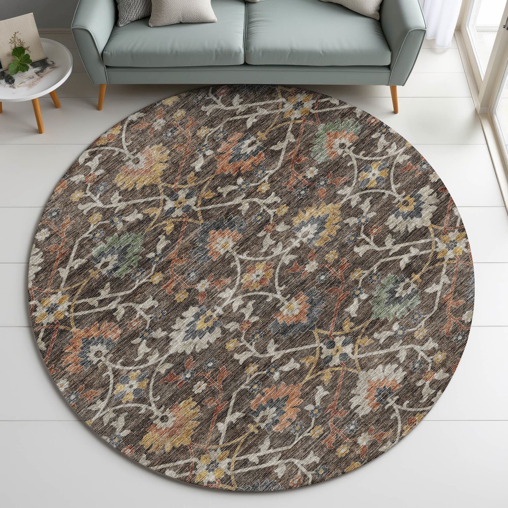 Indoor/Outdoor Silk Road Chocolate 8' x 8' Round Rug. Picture 5