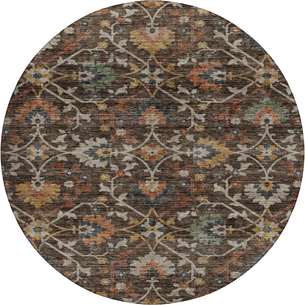 Indoor/Outdoor Silk Road Chocolate 8' x 8' Round Rug. Picture 1