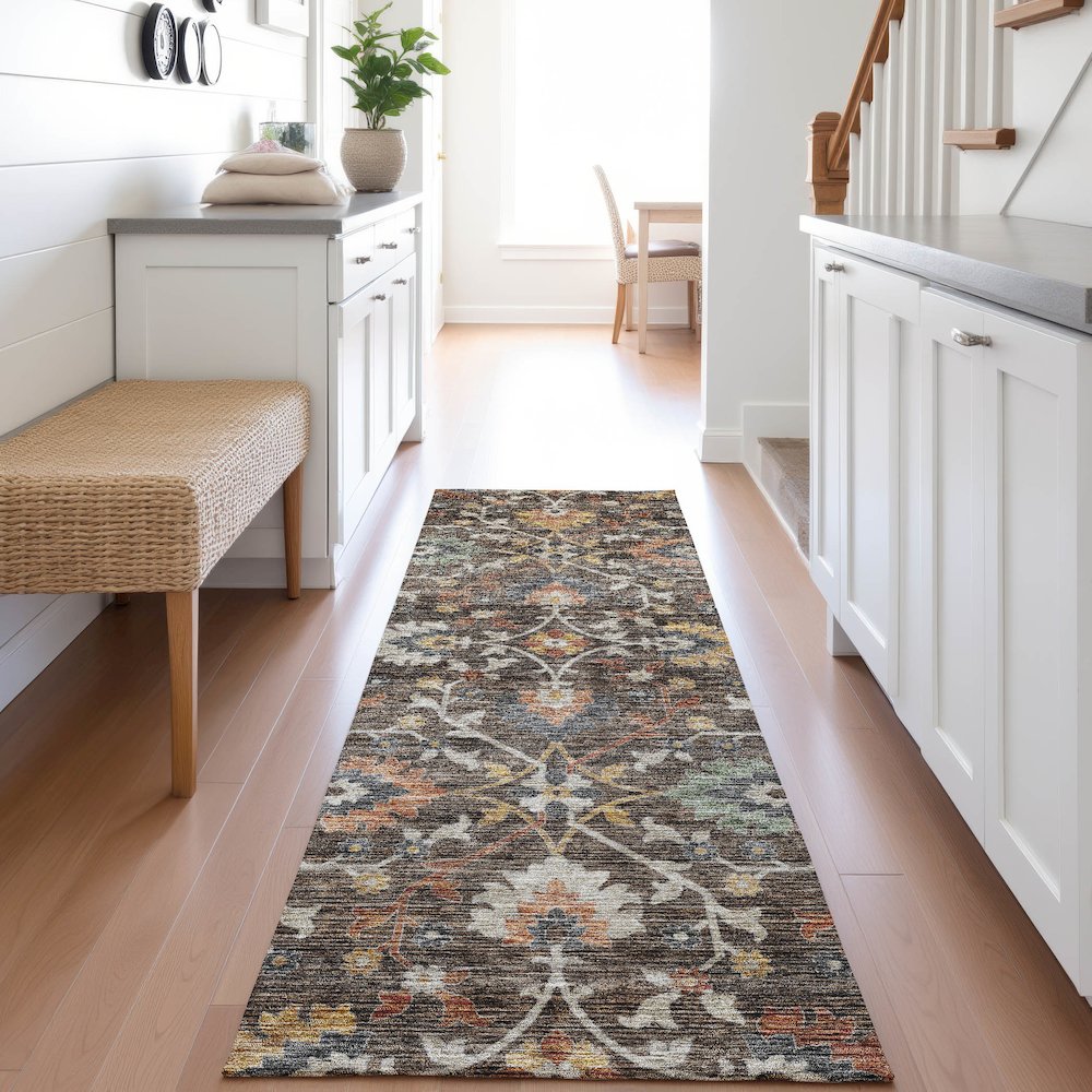 Indoor/Outdoor Silk Road Chocolate 2'3" x 7'6" Runner Rug. Picture 5