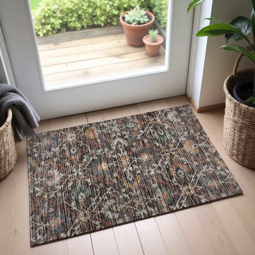 Indoor/Outdoor Silk Road Chocolate 1'8" x 2'6" Rug. Picture 5