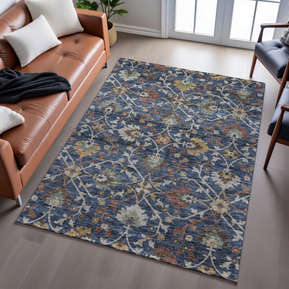 Indoor/Outdoor Silk Road Navy 2'6" x 3'10" Rug. Picture 6