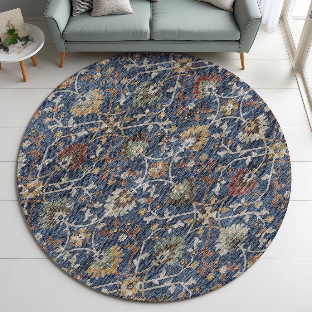 Indoor/Outdoor Silk Road Navy 8' x 8' Round Rug. Picture 5