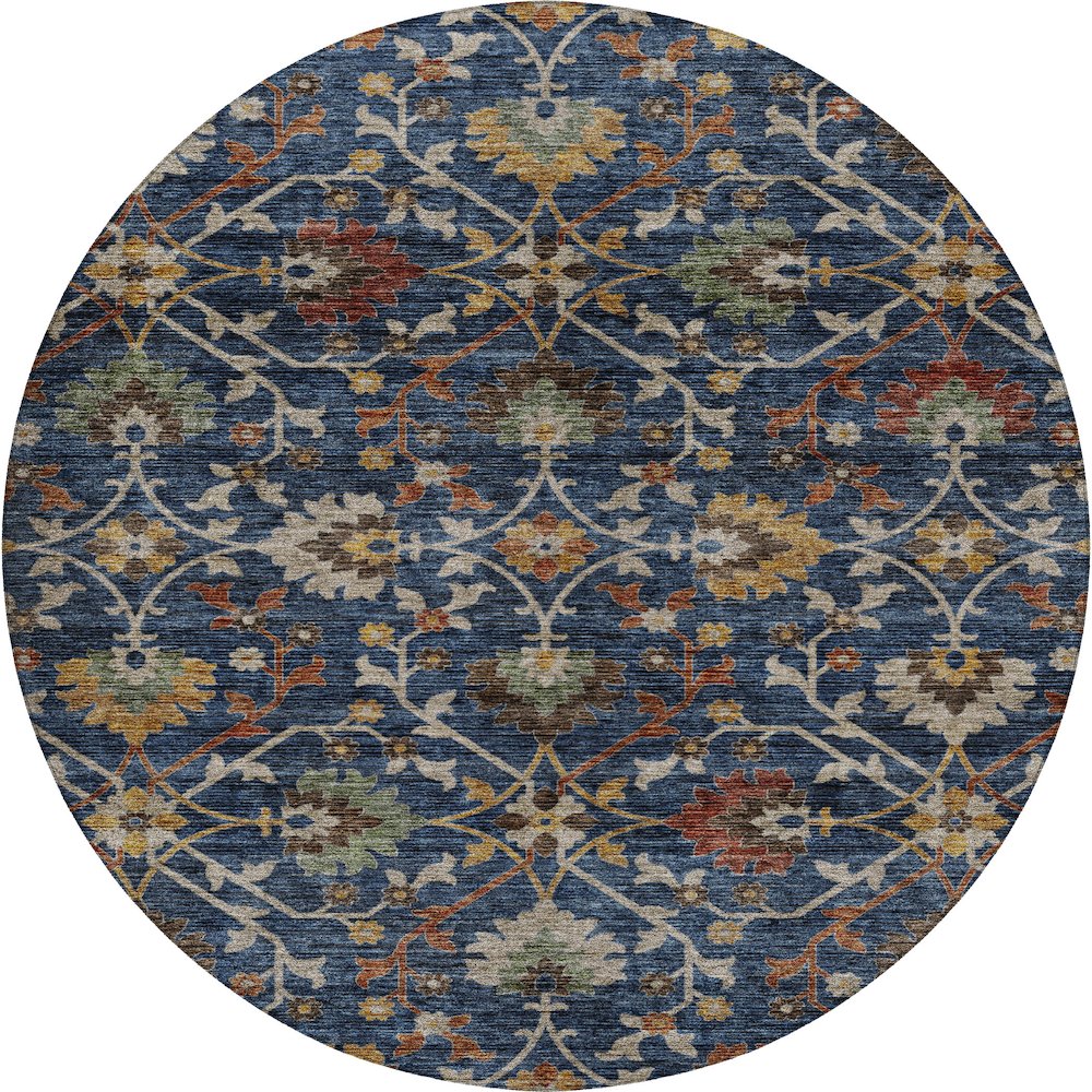 Indoor/Outdoor Silk Road Navy 8' x 8' Round Rug. Picture 1
