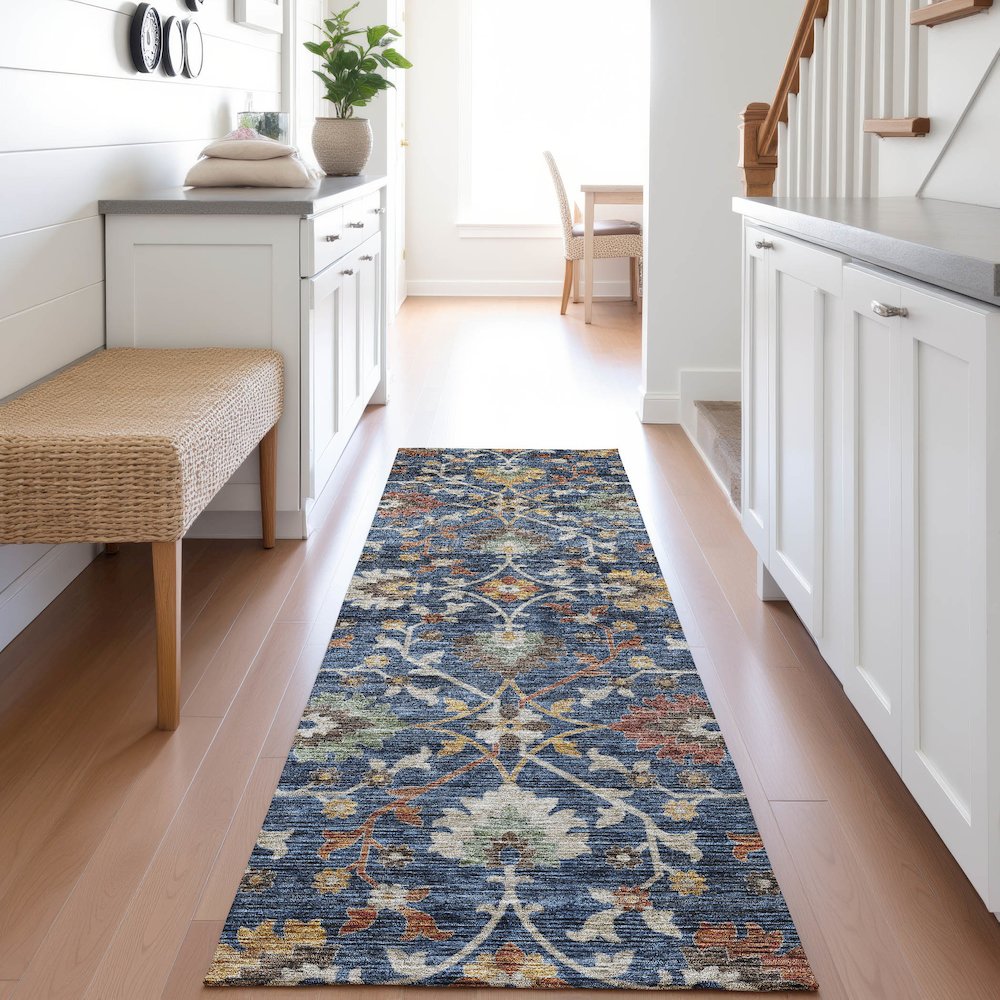 Indoor/Outdoor Silk Road Navy 2'3" x 7'6" Runner Rug. Picture 5