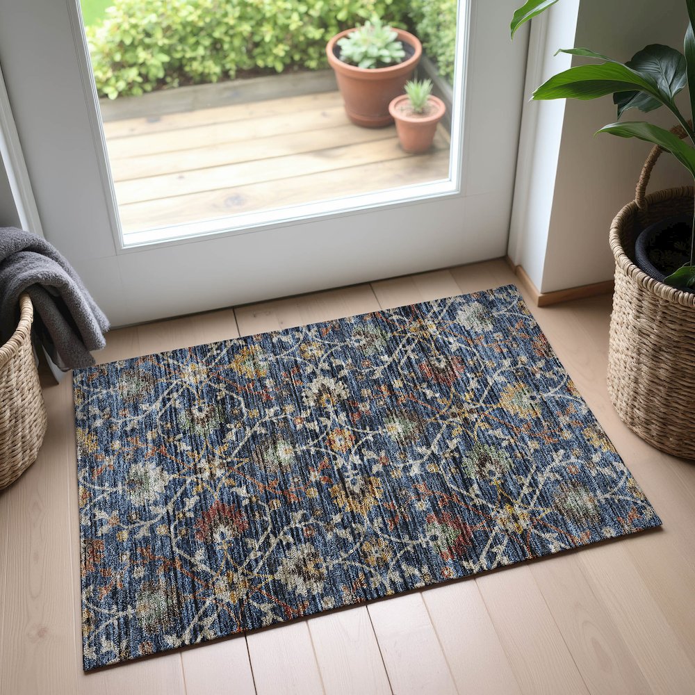 Indoor/Outdoor Silk Road Navy 1'8" x 2'6" Rug. Picture 5