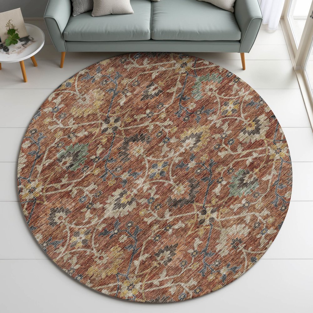Indoor/Outdoor Silk Road Paprika 8' x 8' Round Rug. Picture 5