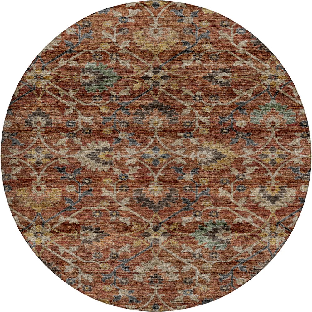 Indoor/Outdoor Silk Road Paprika 8' x 8' Round Rug. Picture 1