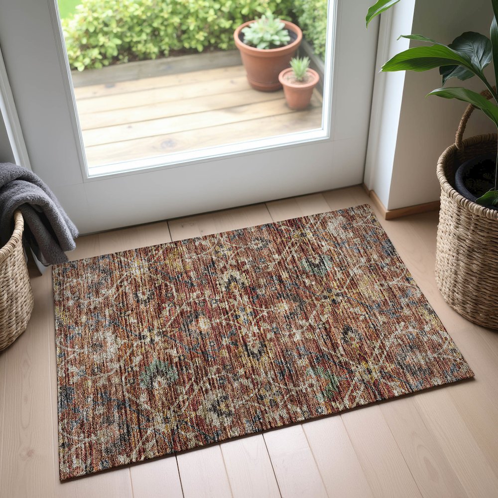 Indoor/Outdoor Silk Road Paprika 1'8" x 2'6" Rug. Picture 5