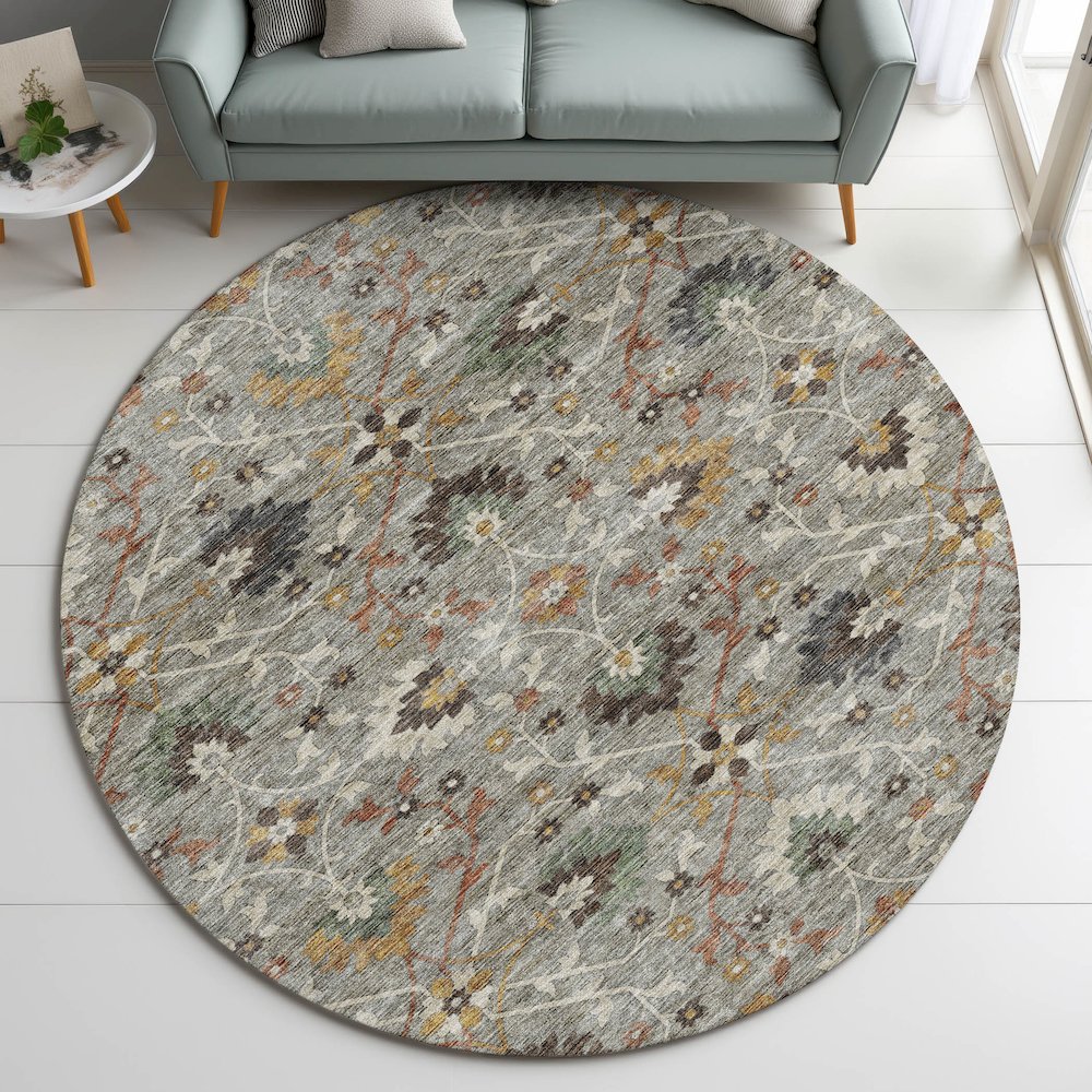 Indoor/Outdoor Silk Road Pewter 8' x 8' Round Rug. Picture 5