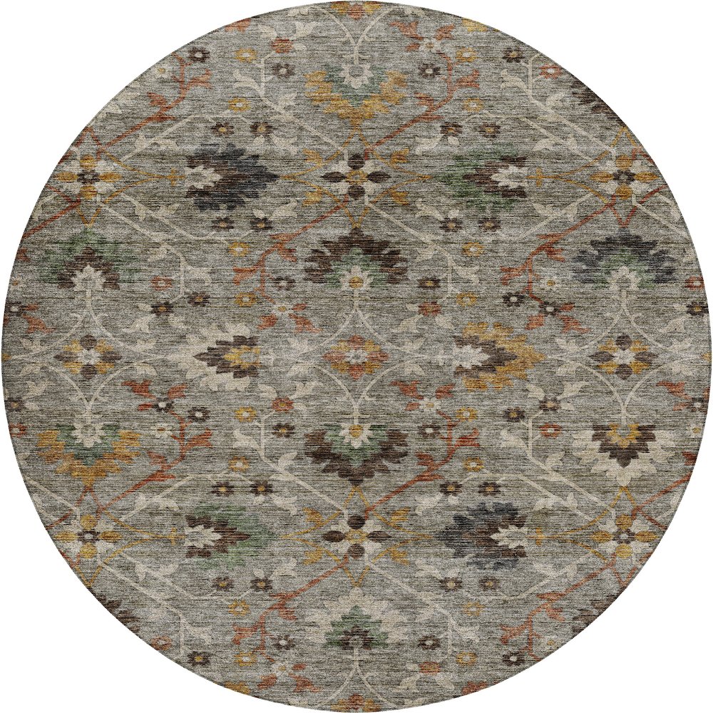 Indoor/Outdoor Silk Road Pewter 8' x 8' Round Rug. Picture 1