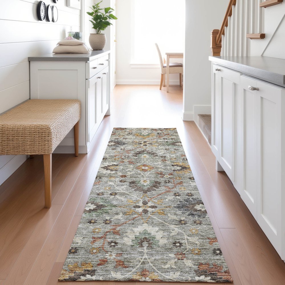 Indoor/Outdoor Silk Road Pewter 2'3" x 7'6" Runner Rug. Picture 5