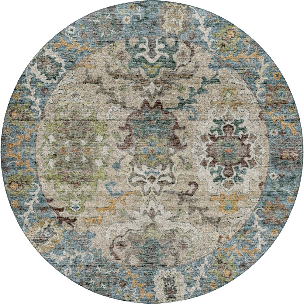 Indoor/Outdoor Silk Road Aqua 8' x 8' Round Rug. Picture 1