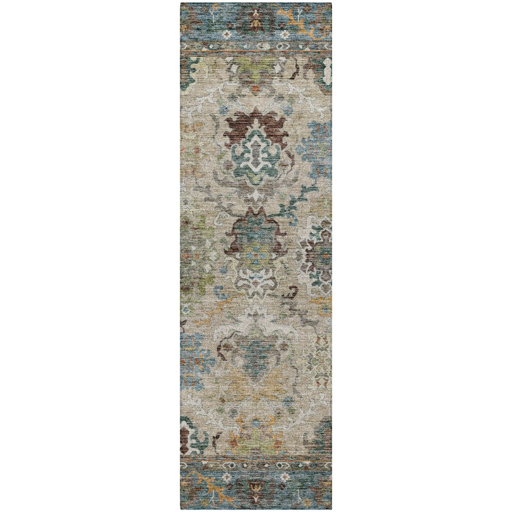 Indoor/Outdoor Silk Road Aqua 2'3" x 7'6" Runner Rug. Picture 1