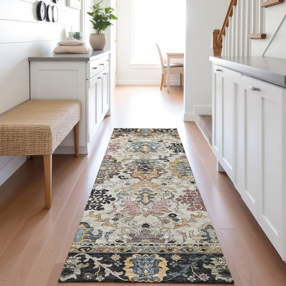 Indoor/Outdoor Silk Road Black 2'3" x 7'6" Runner Rug. Picture 5
