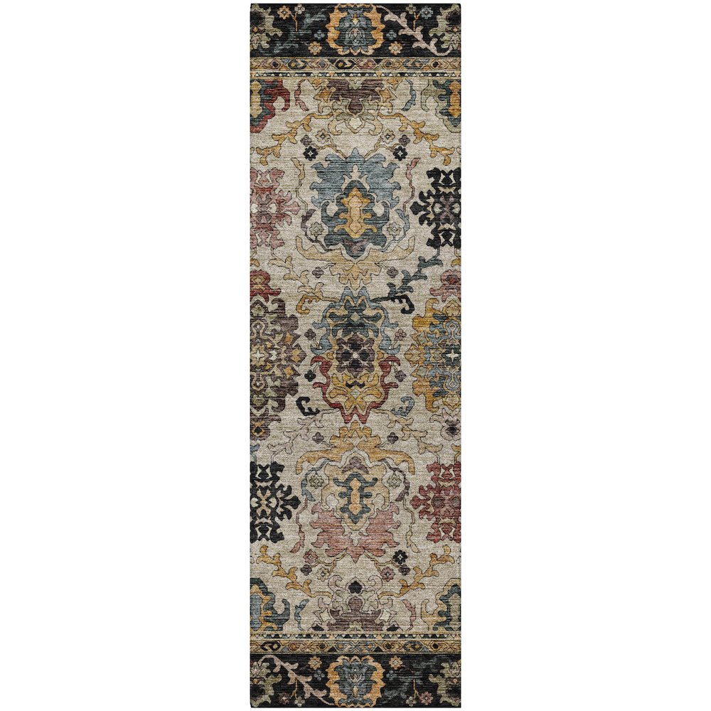 Indoor/Outdoor Silk Road Black 2'3" x 7'6" Runner Rug. Picture 1