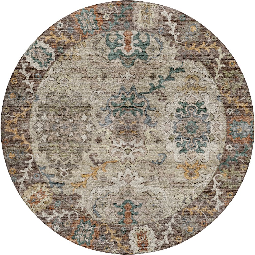 Indoor/Outdoor Silk Road Chocolate 8' x 8' Round Rug. Picture 1