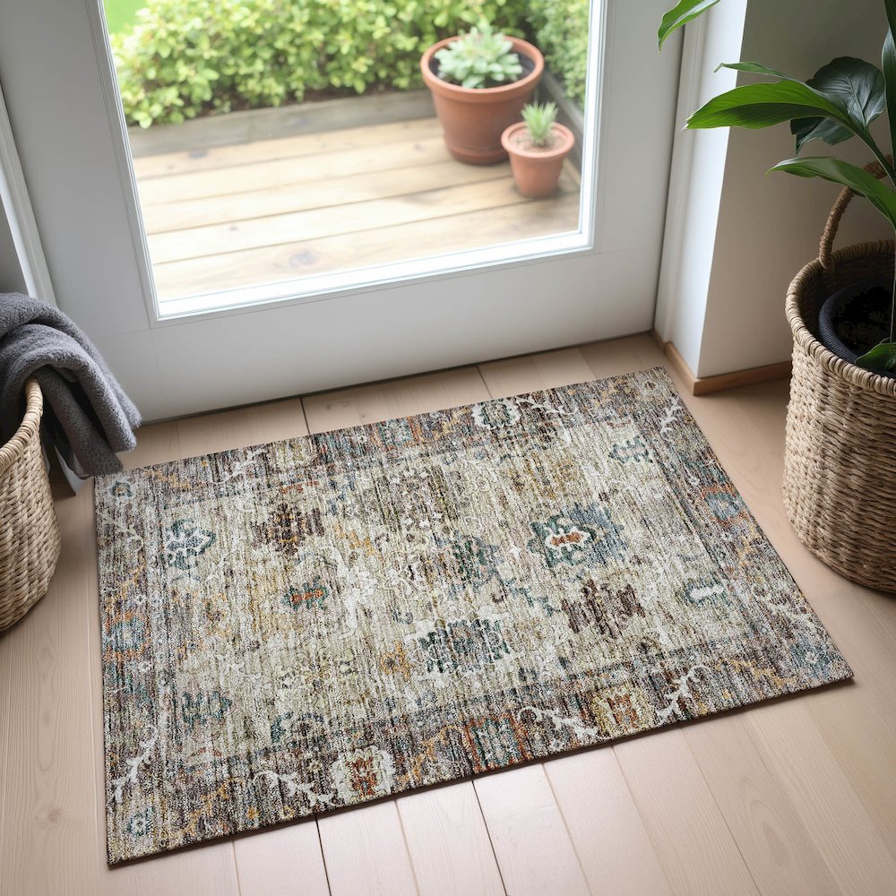 Indoor/Outdoor Silk Road Chocolate 1'8" x 2'6" Rug. Picture 5