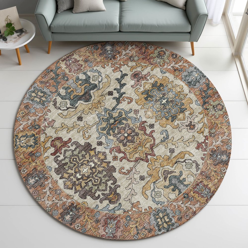 Indoor/Outdoor Silk Road Copper 8' x 8' Round Rug. Picture 5