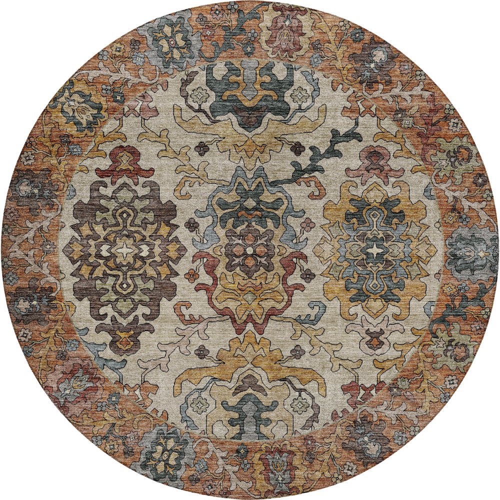 Indoor/Outdoor Silk Road Copper 8' x 8' Round Rug. Picture 1