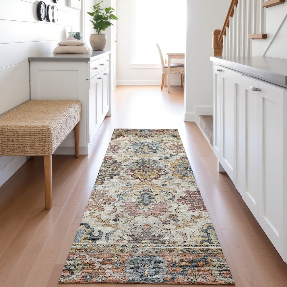 Indoor/Outdoor Silk Road Copper 2'3" x 7'6" Runner Rug. Picture 5