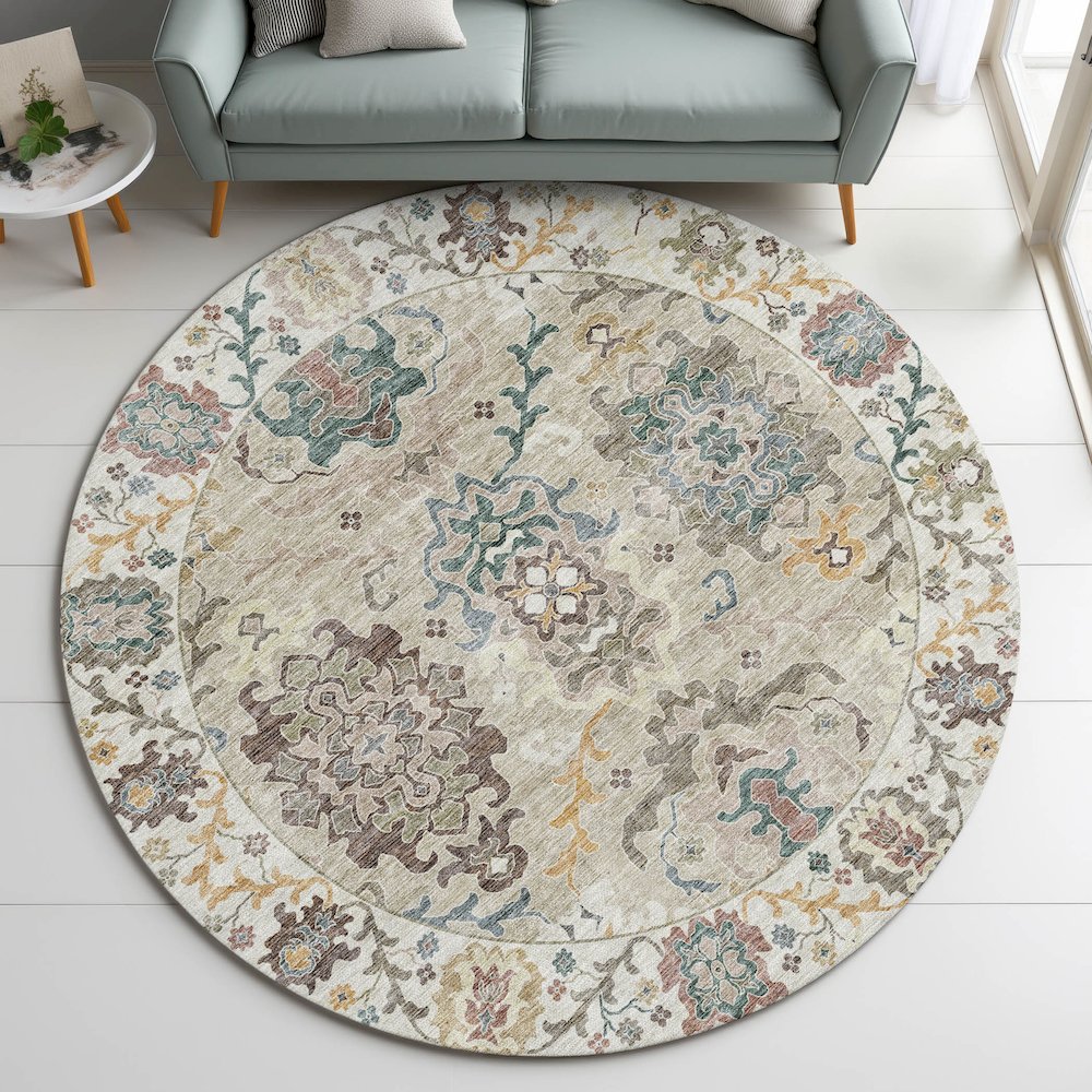 Indoor/Outdoor Silk Road Putty 8' x 8' Round Rug. Picture 5