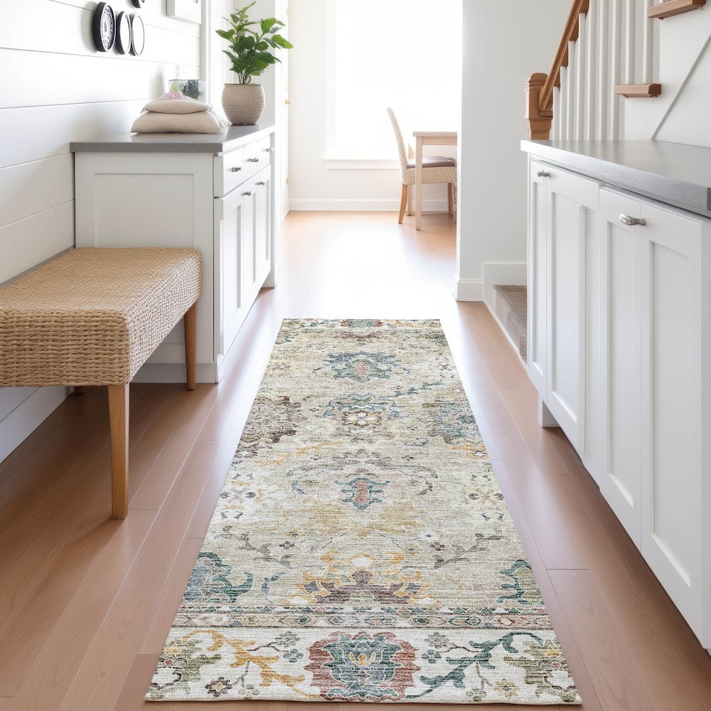Indoor/Outdoor Silk Road Putty 2'3" x 7'6" Runner Rug. Picture 5