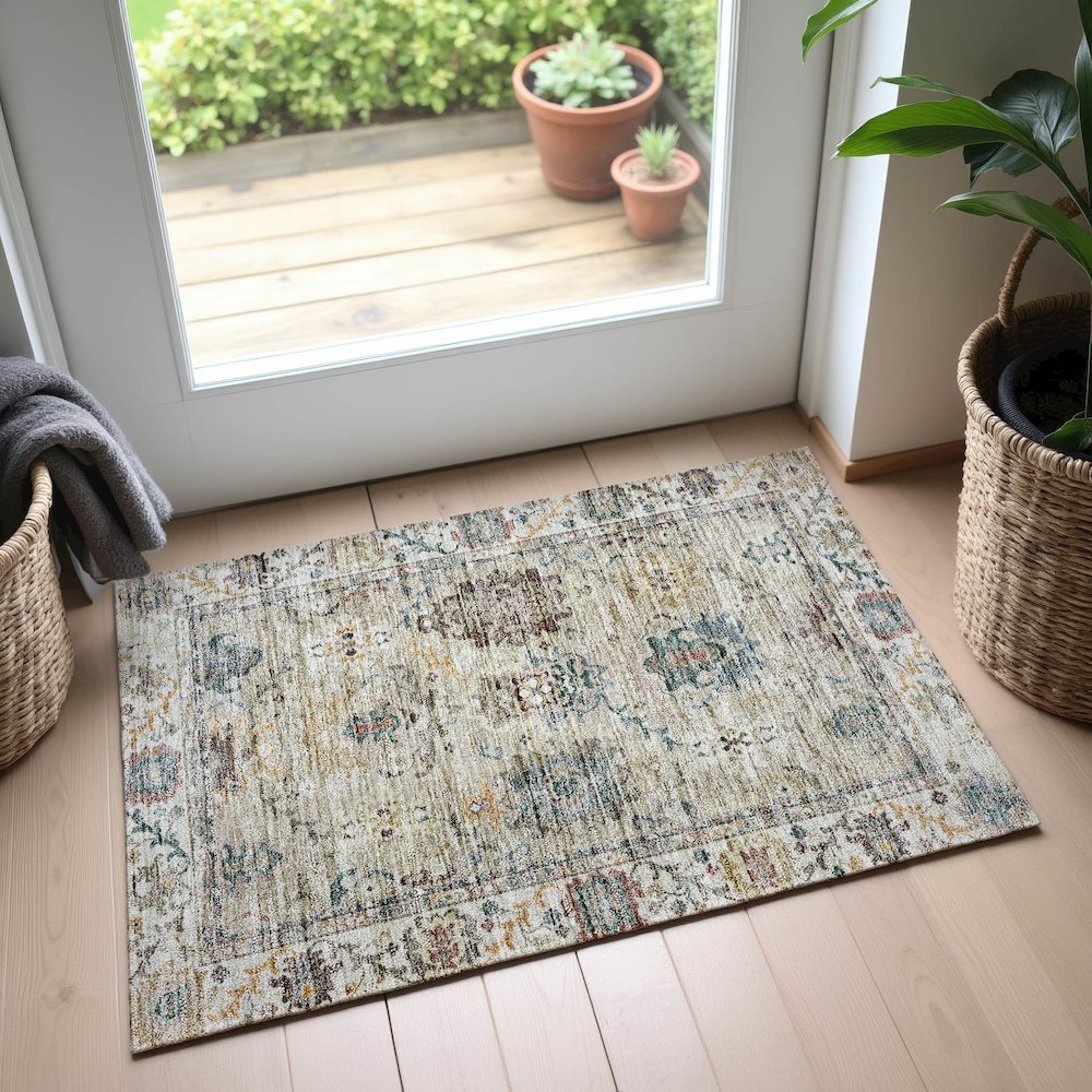 Indoor/Outdoor Silk Road Putty 1'8" x 2'6" Rug. Picture 5