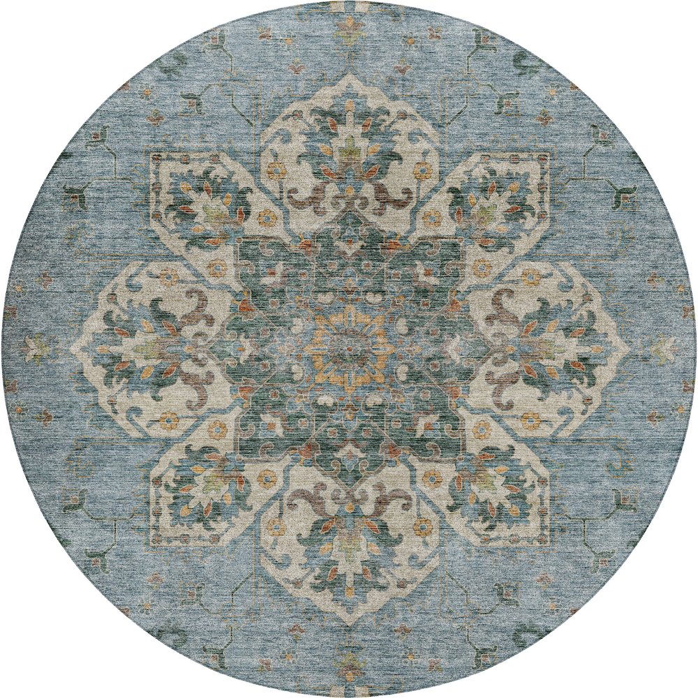 Indoor/Outdoor Silk Road Aqua 8' x 8' Round Rug. Picture 1