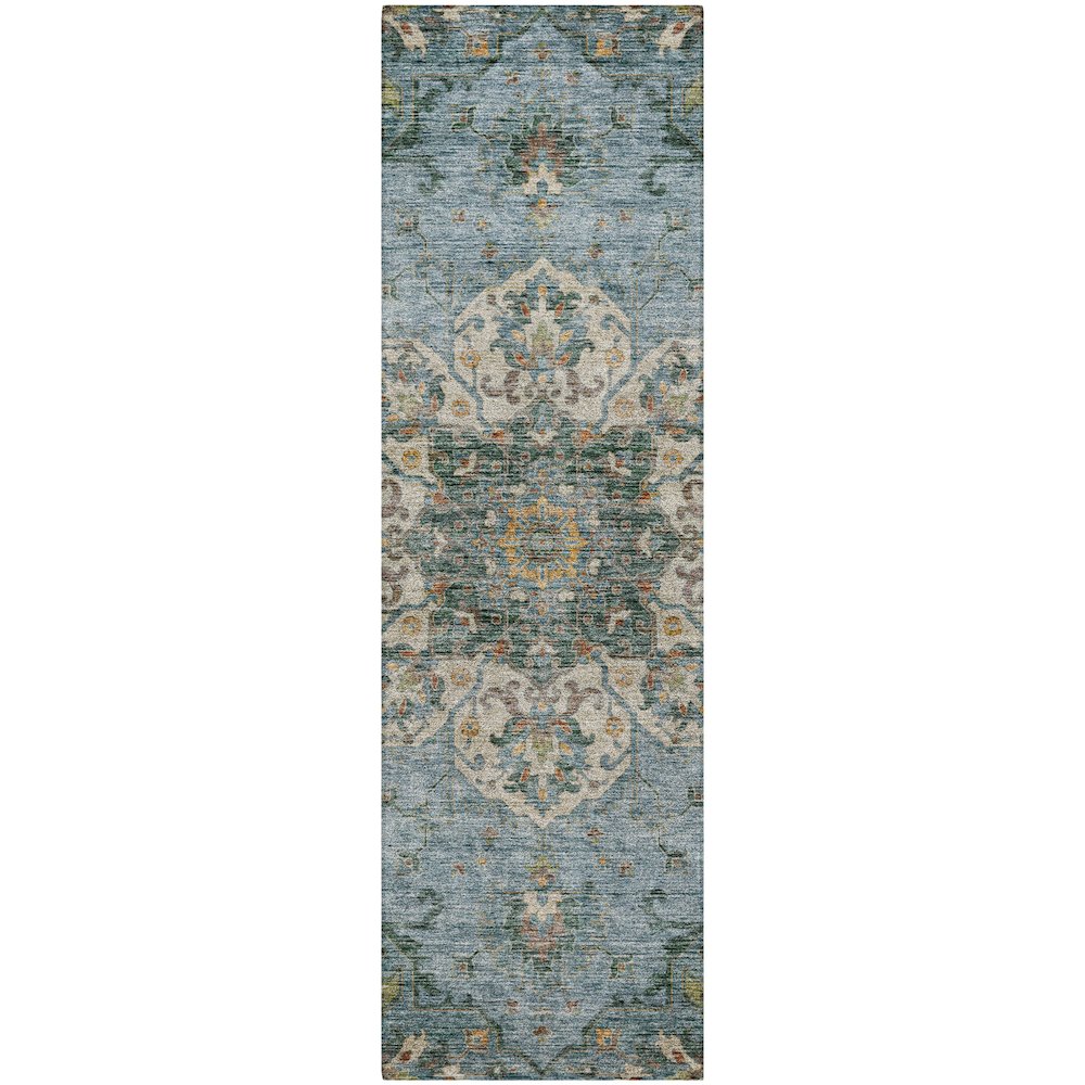 Indoor/Outdoor Silk Road Aqua 2'3" x 7'6" Runner Rug. Picture 1