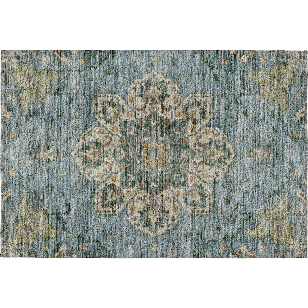 Indoor/Outdoor Silk Road Aqua 1'8" x 2'6" Rug. Picture 1