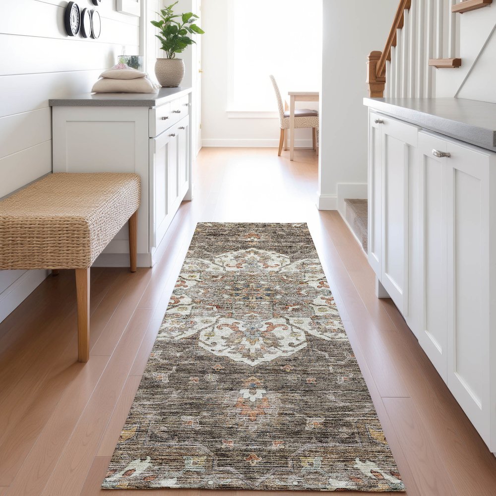 Indoor/Outdoor Silk Road Chocolate 2'3" x 7'6" Runner Rug. Picture 5