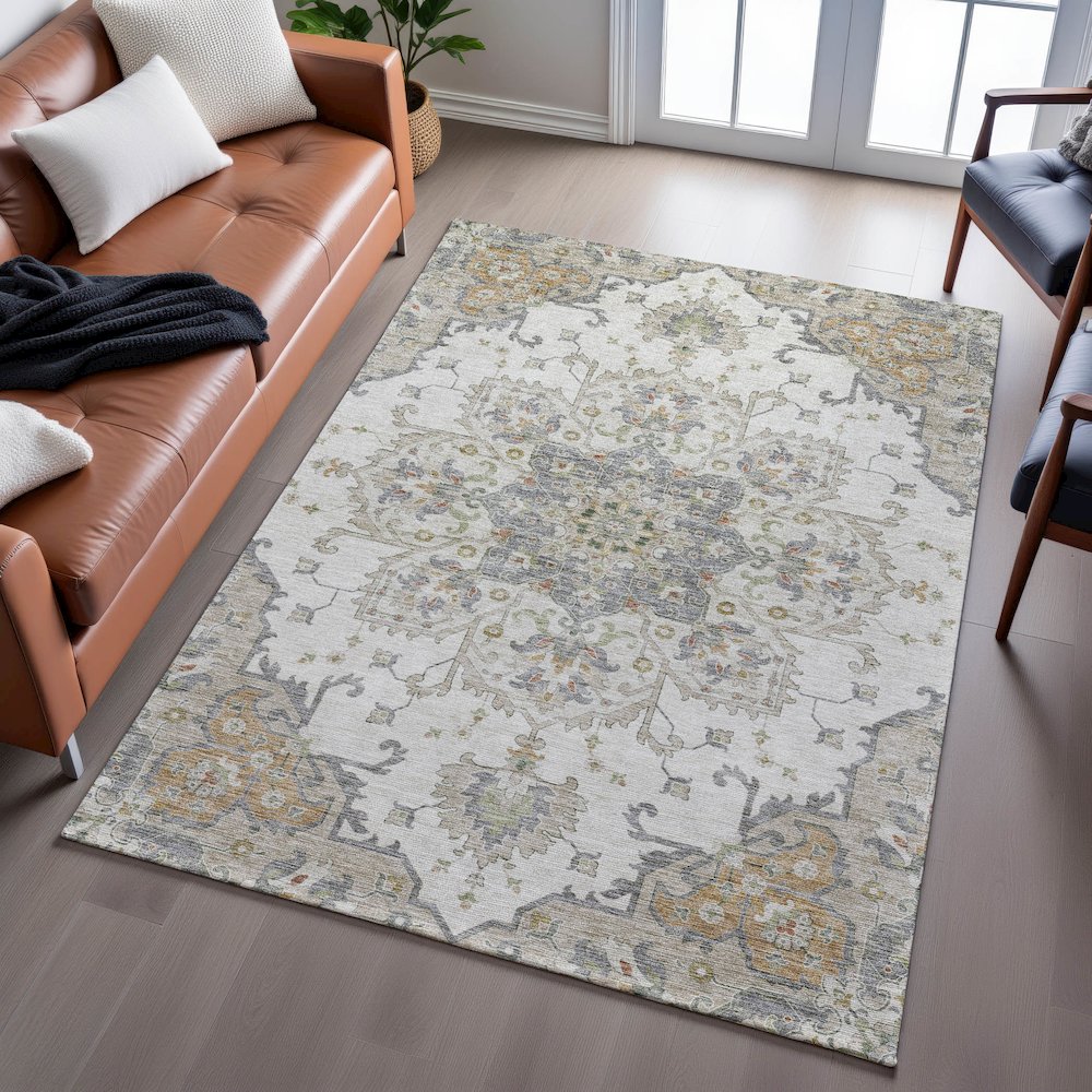 Indoor/Outdoor Silk Road Ivory 2'6" x 3'10" Rug. Picture 6