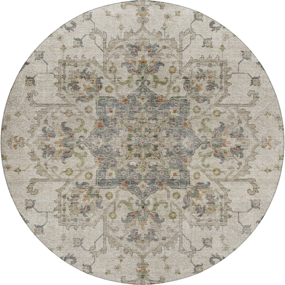 Indoor/Outdoor Silk Road Ivory 8' x 8' Round Rug. Picture 1