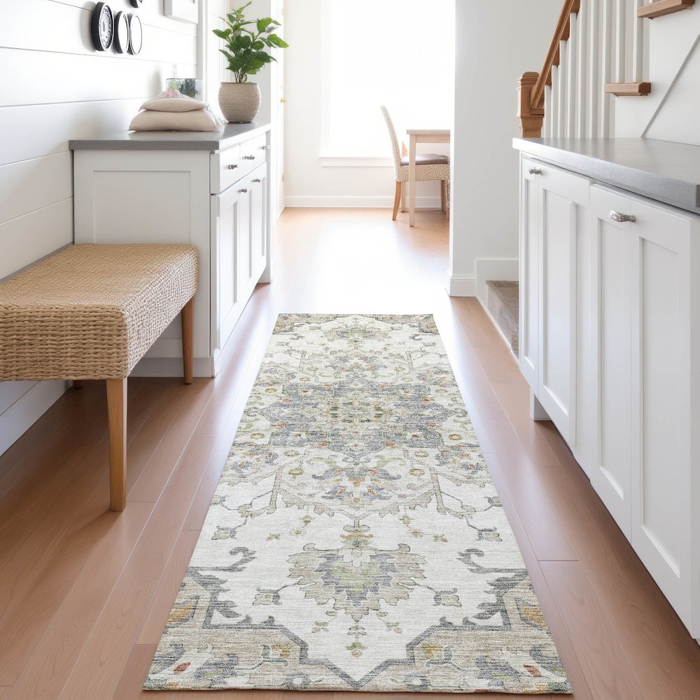Indoor/Outdoor Silk Road Ivory 2'3" x 7'6" Runner Rug. Picture 5