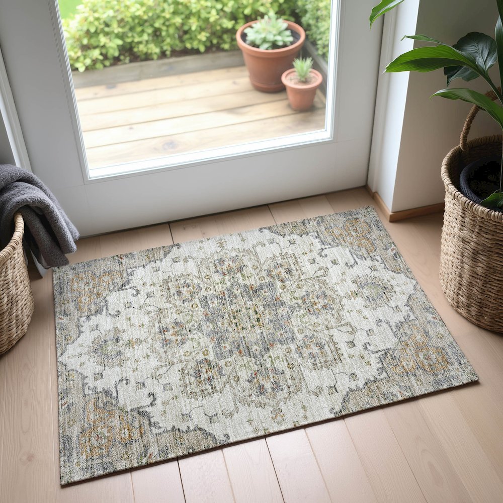 Indoor/Outdoor Silk Road Ivory 1'8" x 2'6" Rug. Picture 5