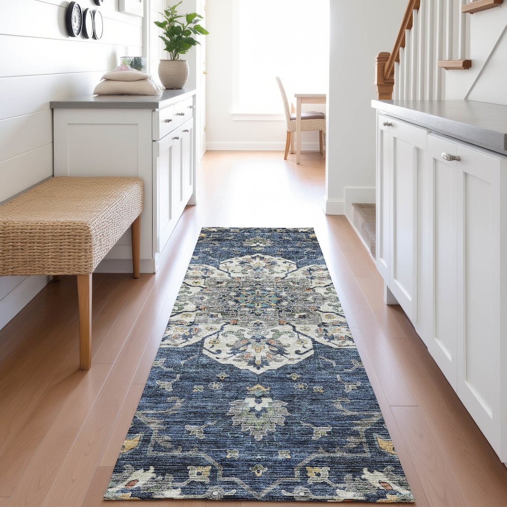 Indoor/Outdoor Silk Road Navy 2'3" x 7'6" Runner Rug. Picture 5