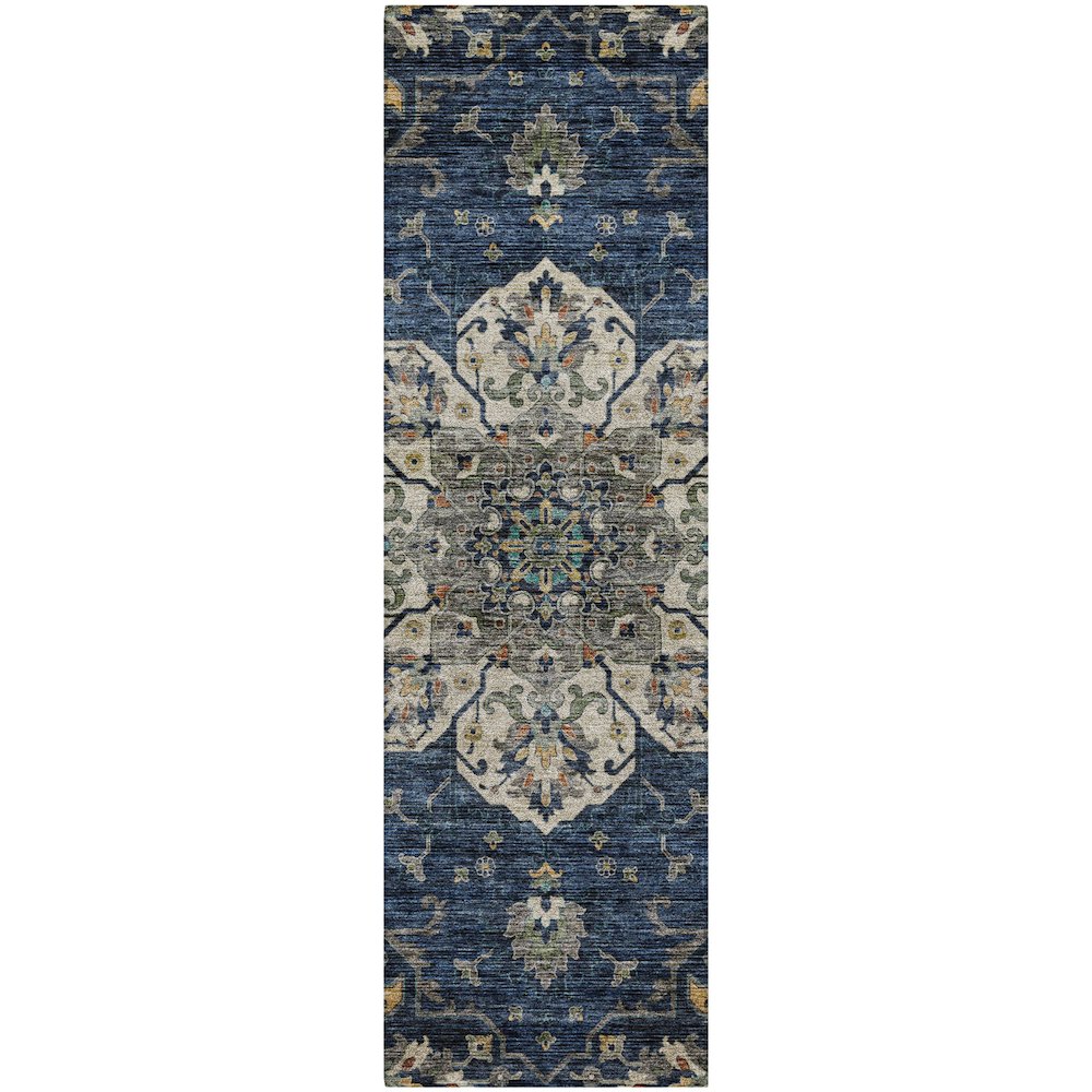 Indoor/Outdoor Silk Road Navy 2'3" x 7'6" Runner Rug. Picture 1