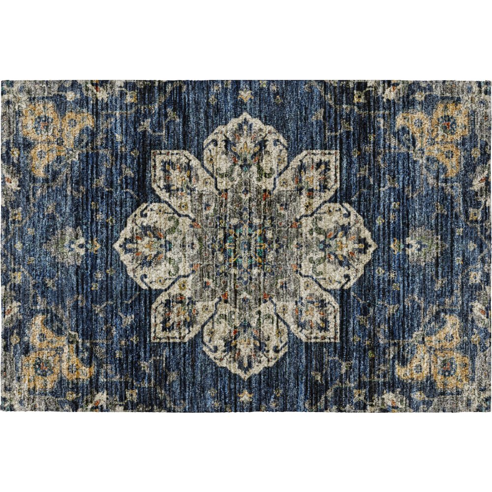 Indoor/Outdoor Silk Road Navy 1'8" x 2'6" Rug. Picture 1