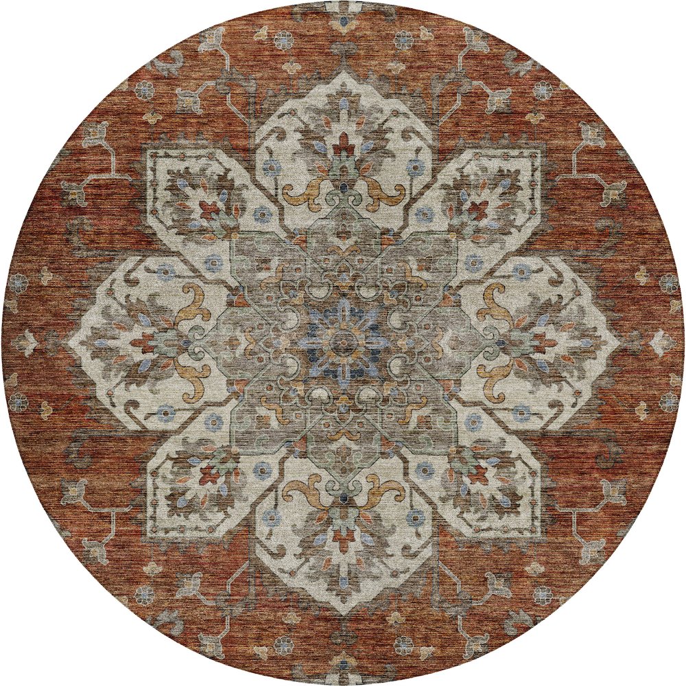 Indoor/Outdoor Silk Road Paprika 8' x 8' Round Rug. Picture 1