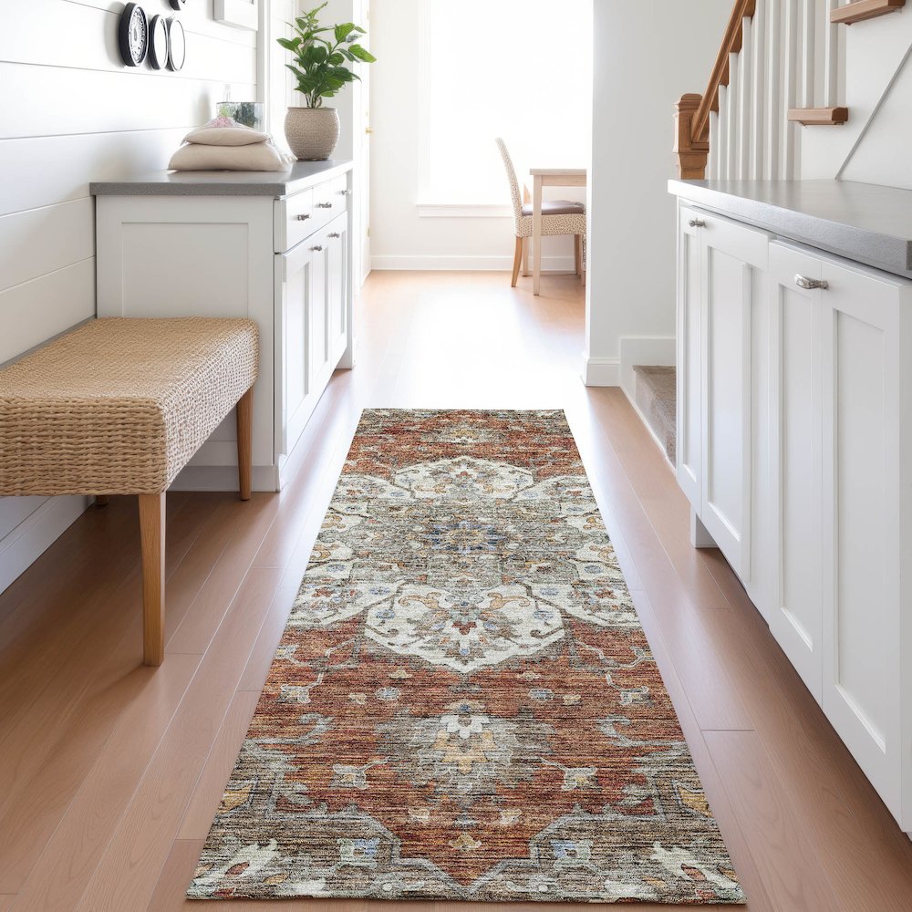 Indoor/Outdoor Silk Road Paprika 2'3" x 7'6" Runner Rug. Picture 5