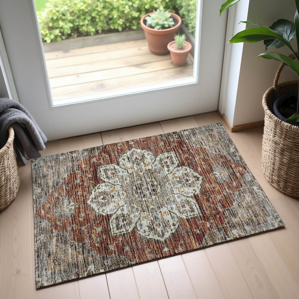 Indoor/Outdoor Silk Road Paprika 1'8" x 2'6" Rug. Picture 5
