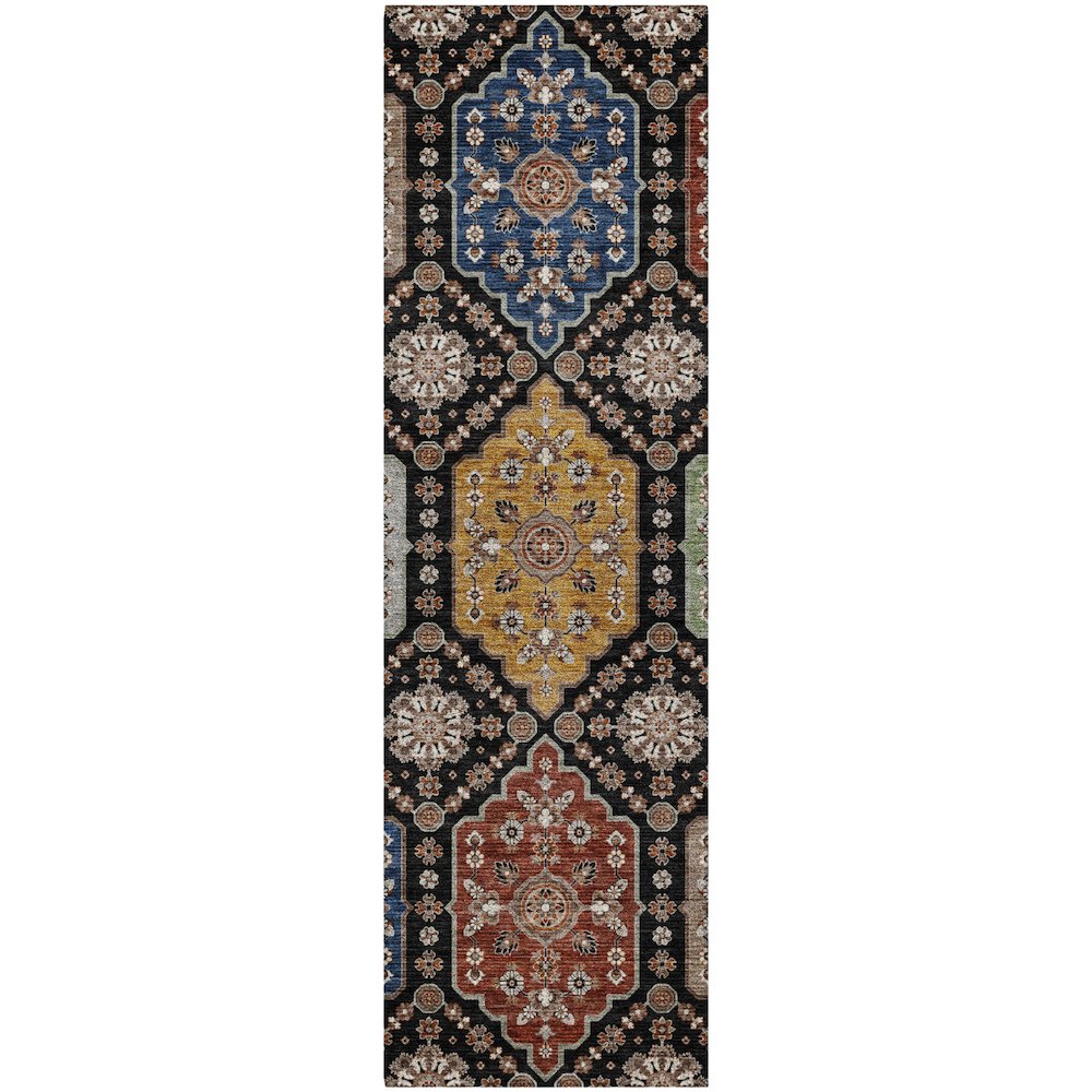 Indoor/Outdoor Silk Road Black 2'3" x 7'6" Runner Rug. Picture 1
