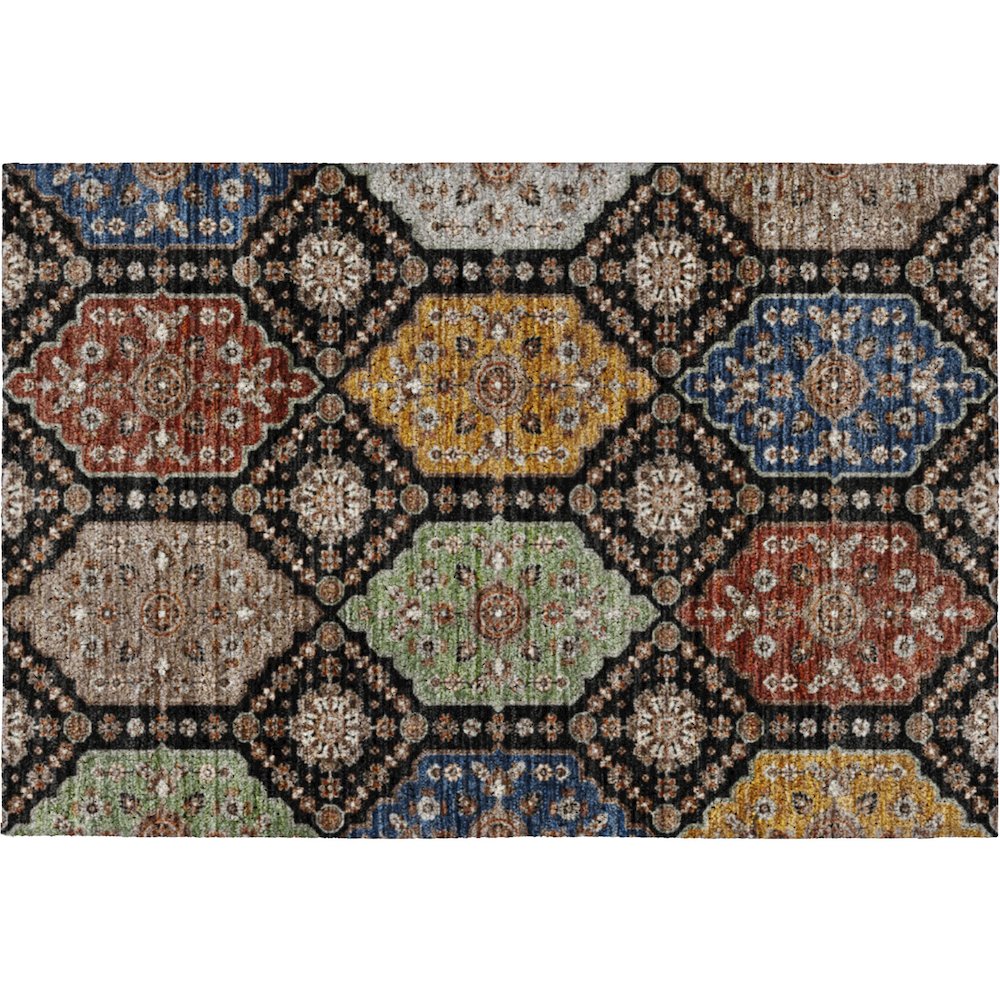 Indoor/Outdoor Silk Road Black 1'8" x 2'6" Rug. Picture 1