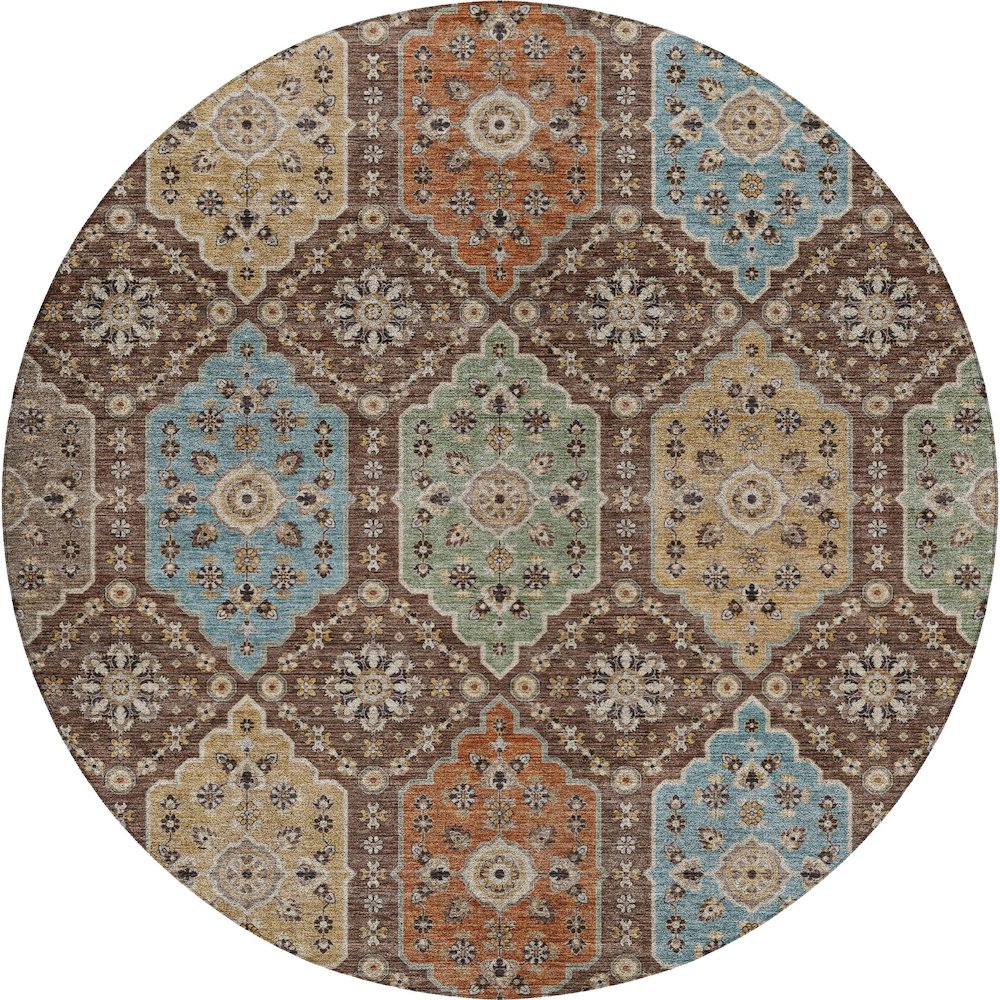 Indoor/Outdoor Silk Road Chocolate 8' x 8' Round Rug. Picture 1