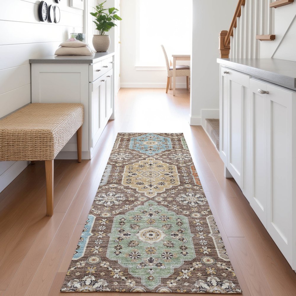 Indoor/Outdoor Silk Road Chocolate 2'3" x 7'6" Runner Rug. Picture 5