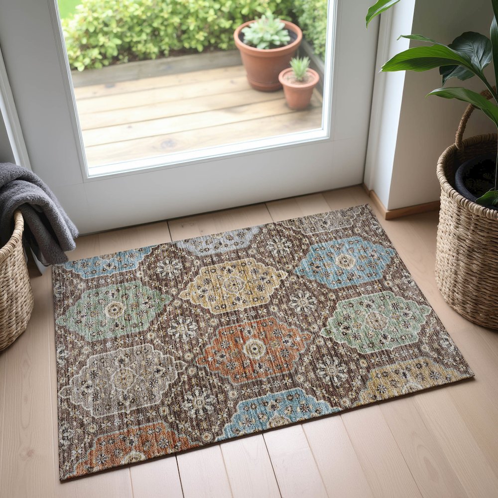 Indoor/Outdoor Silk Road Chocolate 1'8" x 2'6" Rug. Picture 5