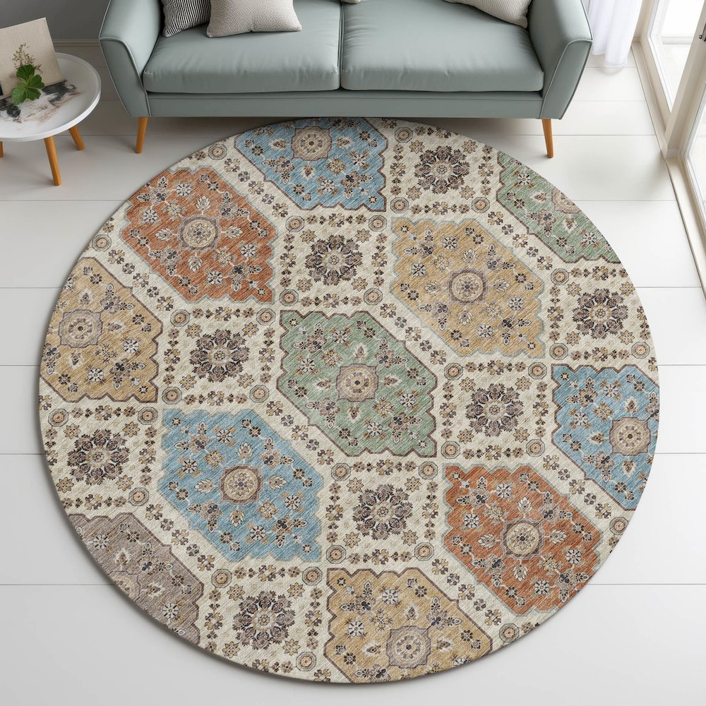 Indoor/Outdoor Silk Road Linen 8' x 8' Round Rug. Picture 5